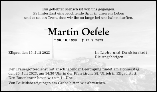 Traueranzeige von Martin Oefele von Augsburg-Land