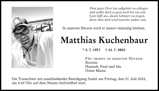 Traueranzeige von Matthias Kuchenbaur von Augsburger Allgemeine