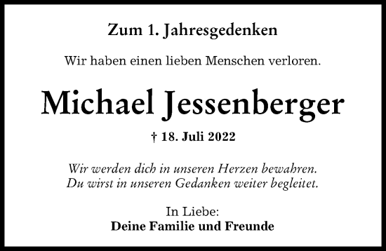 Traueranzeige von Michael Jessenberger von Mindelheimer Zeitung