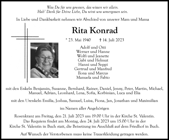 Traueranzeige von Rita Konrad von Illertisser Zeitung