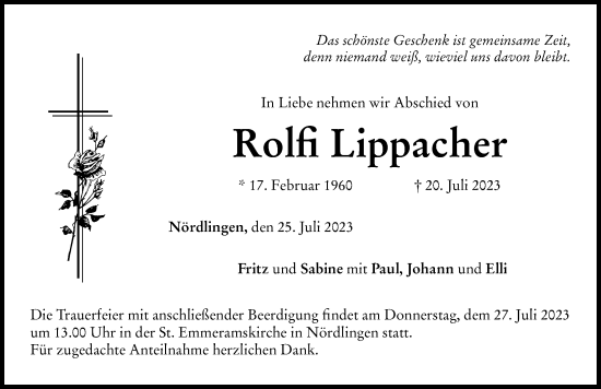 Traueranzeige von Rolfi Lippacher von Rieser Nachrichten