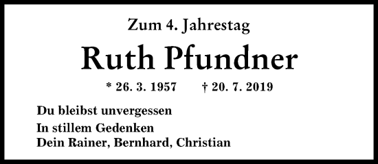 Traueranzeige von Ruth Pfundner von Augsburger Allgemeine