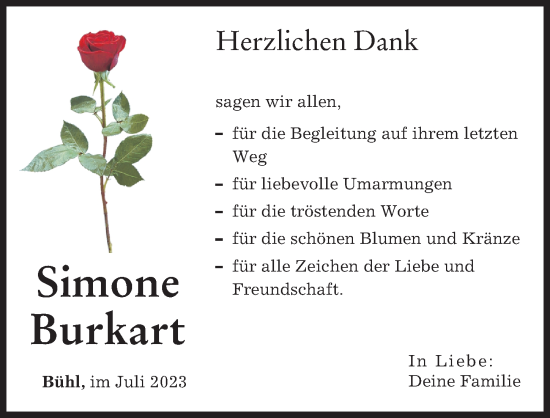 Traueranzeige von Simone Burkart von Günzburger Zeitung