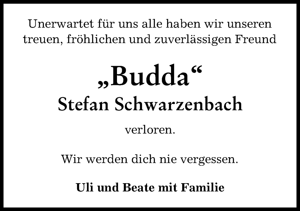  Traueranzeige für Stefan Schwarzenbach vom 12.07.2023 aus Mindelheimer Zeitung