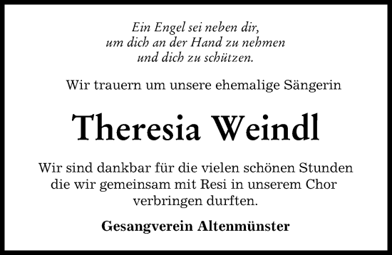 Traueranzeige von Theresia Weindl von Augsburg-Land