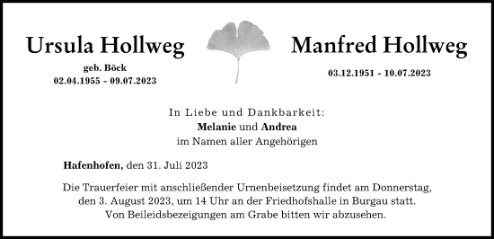 Traueranzeige von Ursula Hollweg von Günzburger Zeitung