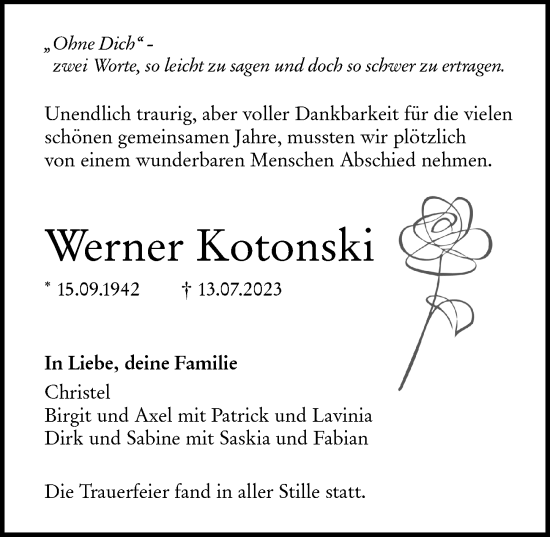 Traueranzeige von Werner Kotonski von Augsburger Allgemeine, Neu-Ulmer Zeitung
