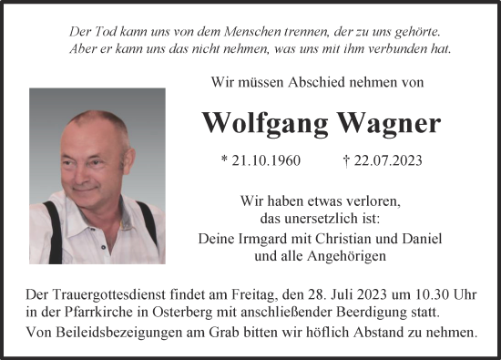 Traueranzeige von Wolfgang Wagner von Illertisser Zeitung