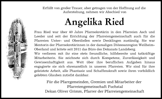 Traueranzeige von Angelika Ried von Landsberger Tagblatt