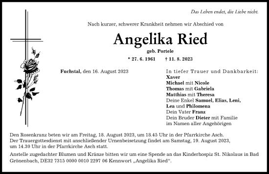 Traueranzeige von Angelika Ried von Landsberger Tagblatt