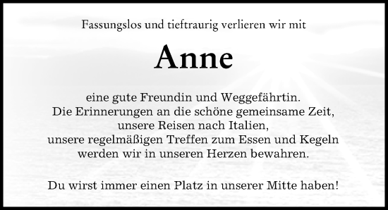 Traueranzeige von Anne  von Schwabmünchner Allgemeine