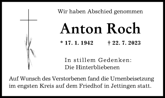Traueranzeige von Anton Roch von Günzburger Zeitung