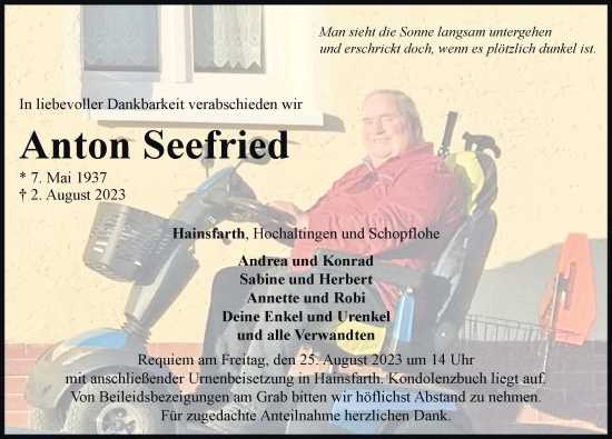 Traueranzeige von Anton Seefried von Rieser Nachrichten