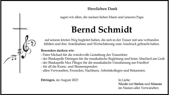 Traueranzeige von Bernd Schmidt von Mindelheimer Zeitung