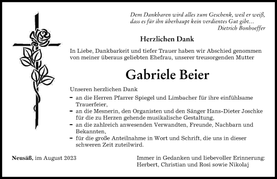 Traueranzeige von Gabriele Beier von Augsburger Allgemeine