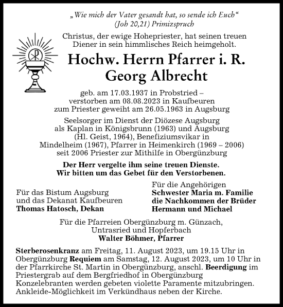 Traueranzeige von Georg Albrecht von Augsburger Allgemeine