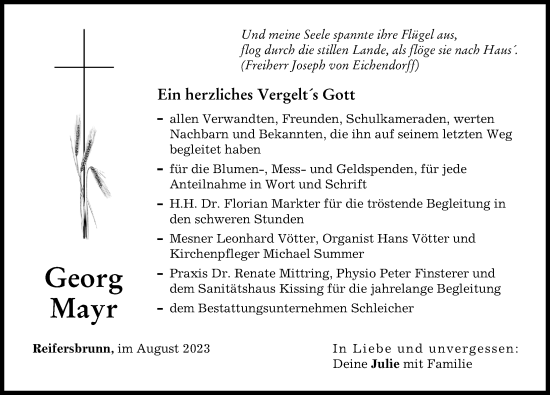 Traueranzeige von Georg Mayr von Friedberger Allgemeine