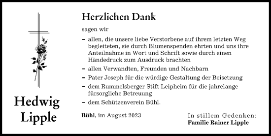 Traueranzeige von Hedwig Lipple von Günzburger Zeitung