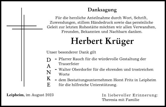 Traueranzeige von Herbert Krüger von Günzburger Zeitung