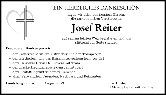 Traueranzeige von Josef Reiter von Landsberger Tagblatt