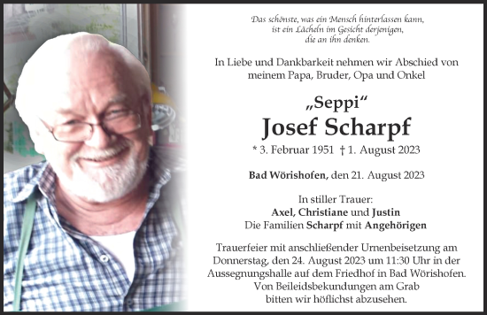 Traueranzeige von Josef Scharpf von Mindelheimer Zeitung