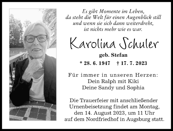 Traueranzeige von Karolina Schuler von Augsburger Allgemeine