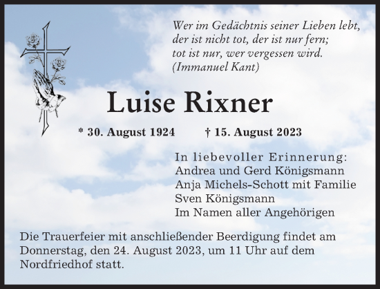 Traueranzeigen von Luise Rixner Allgäuer Zeitung