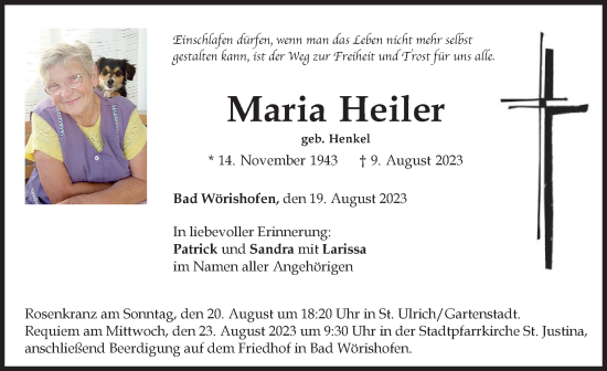 Traueranzeige von Maria Heiler von Mindelheimer Zeitung
