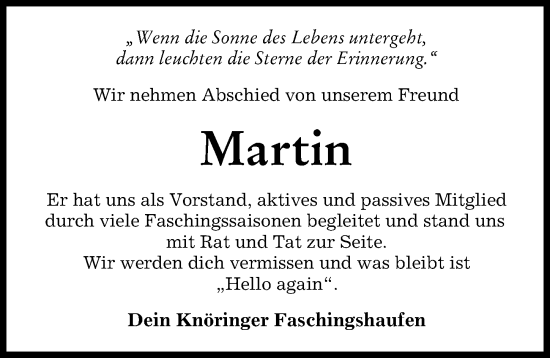 Traueranzeige von Martin  von Günzburger Zeitung