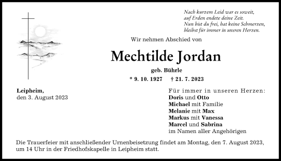 Traueranzeige von Mechtilde Jordan von Günzburger Zeitung