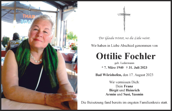 Traueranzeige von Ottilie Fochler von Mindelheimer Zeitung