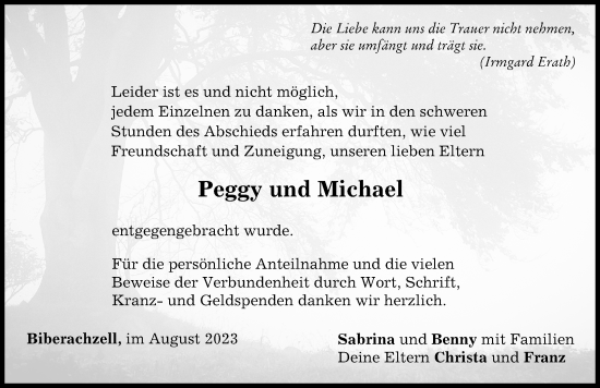 Traueranzeige von Peggy und Michael  von Neu-Ulmer Zeitung
