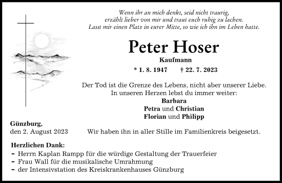 Traueranzeige von Peter Hoser von Günzburger Zeitung