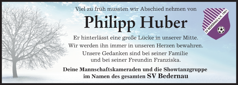 Traueranzeige für Philipp Huber vom 29.08.2023 aus Mindelheimer Zeitung