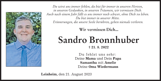 Traueranzeige von Sandro Bronnhuber von Günzburger Zeitung