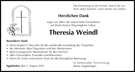 Traueranzeige von Theresia Weindl von Augsburger Allgemeine