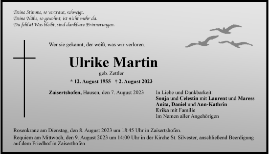 Traueranzeige von Ulrike Martin von Mindelheimer Zeitung