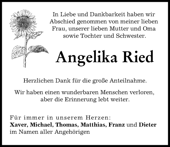 Traueranzeige von Angelika Ried von Landsberger Tagblatt