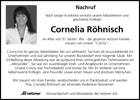 Traueranzeige von Cornelia Röhnisch von Donau Zeitung