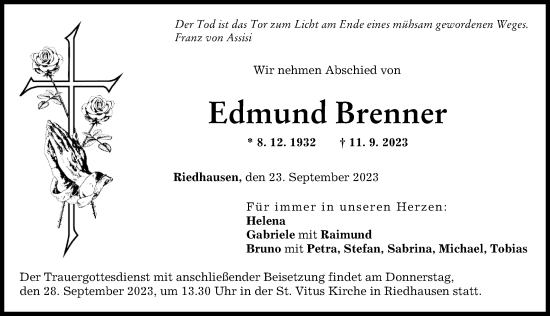 Traueranzeige von Edmund Brenner von Günzburger Zeitung