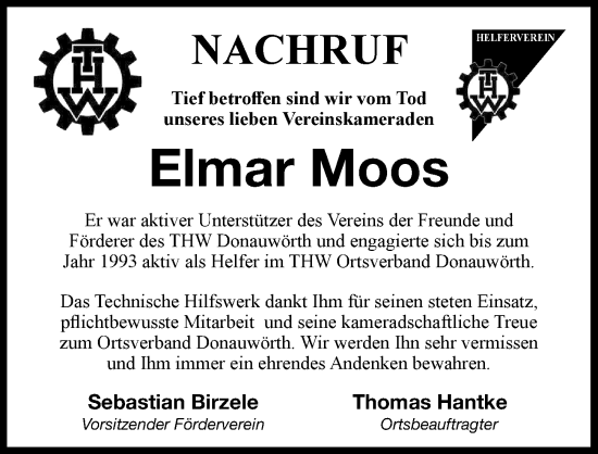 Traueranzeige von Elmar Moos von Donauwörther Zeitung