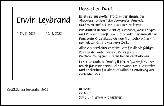 Traueranzeige von Erwin Leybrand von Günzburger Zeitung