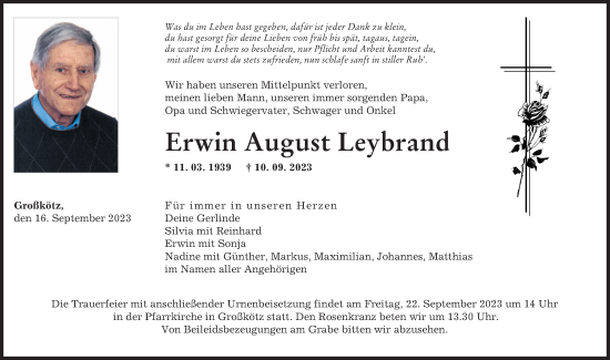 Traueranzeige von Erwin August Leybrand von Günzburger Zeitung
