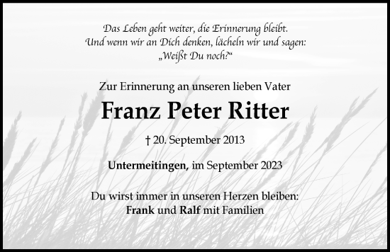 Traueranzeige von Franz Peter Ritter von Augsburger Allgemeine