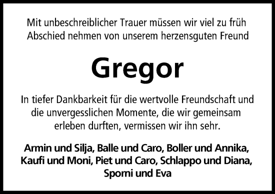 Traueranzeige von Gregor  von Augsburger Allgemeine