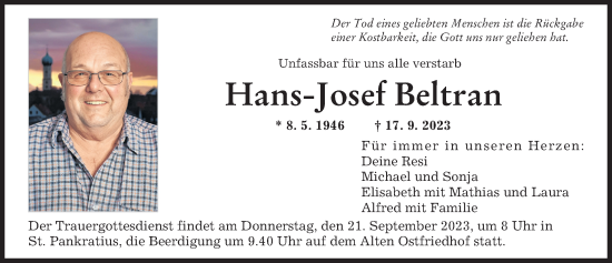 Traueranzeige von Hans-Josef Beltran von Augsburger Allgemeine