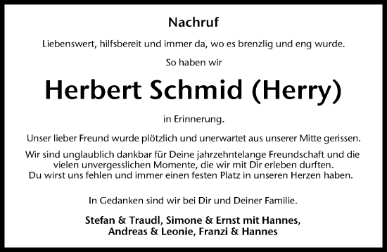 Traueranzeige von Herbert Schmid von Günzburger Zeitung