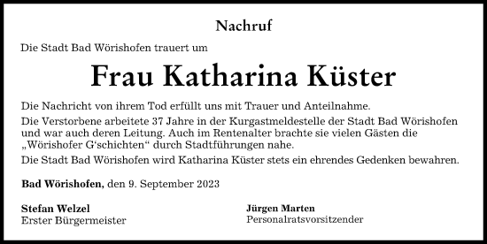 Traueranzeige von Katharina Küster von Mindelheimer Zeitung