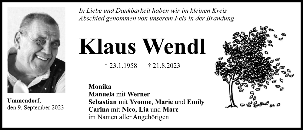  Traueranzeige für Klaus Wendl vom 09.09.2023 aus Landsberger Tagblatt