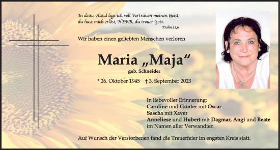 Traueranzeige von Maria  von Mindelheimer Zeitung
